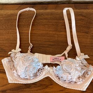 Agent Provocateur Peach and Silver-Blue Embroidered Bra